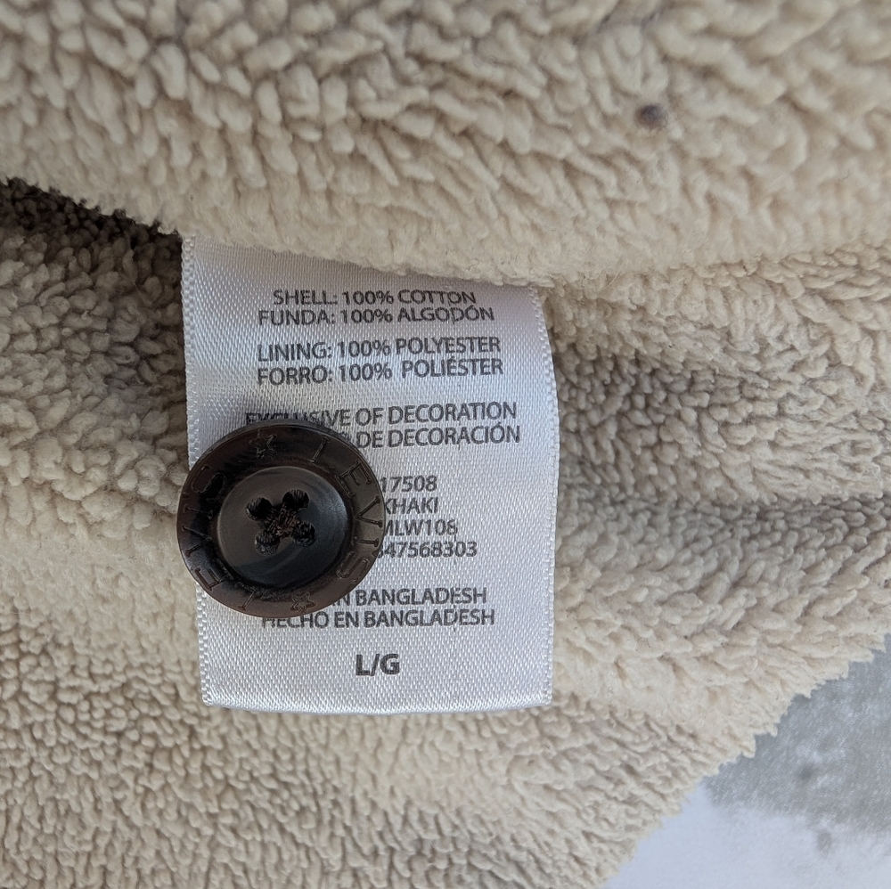 Levis Tan Khaki Sherpa Lined Shirt Utility Jacket Size Large - Picture 12 of 12